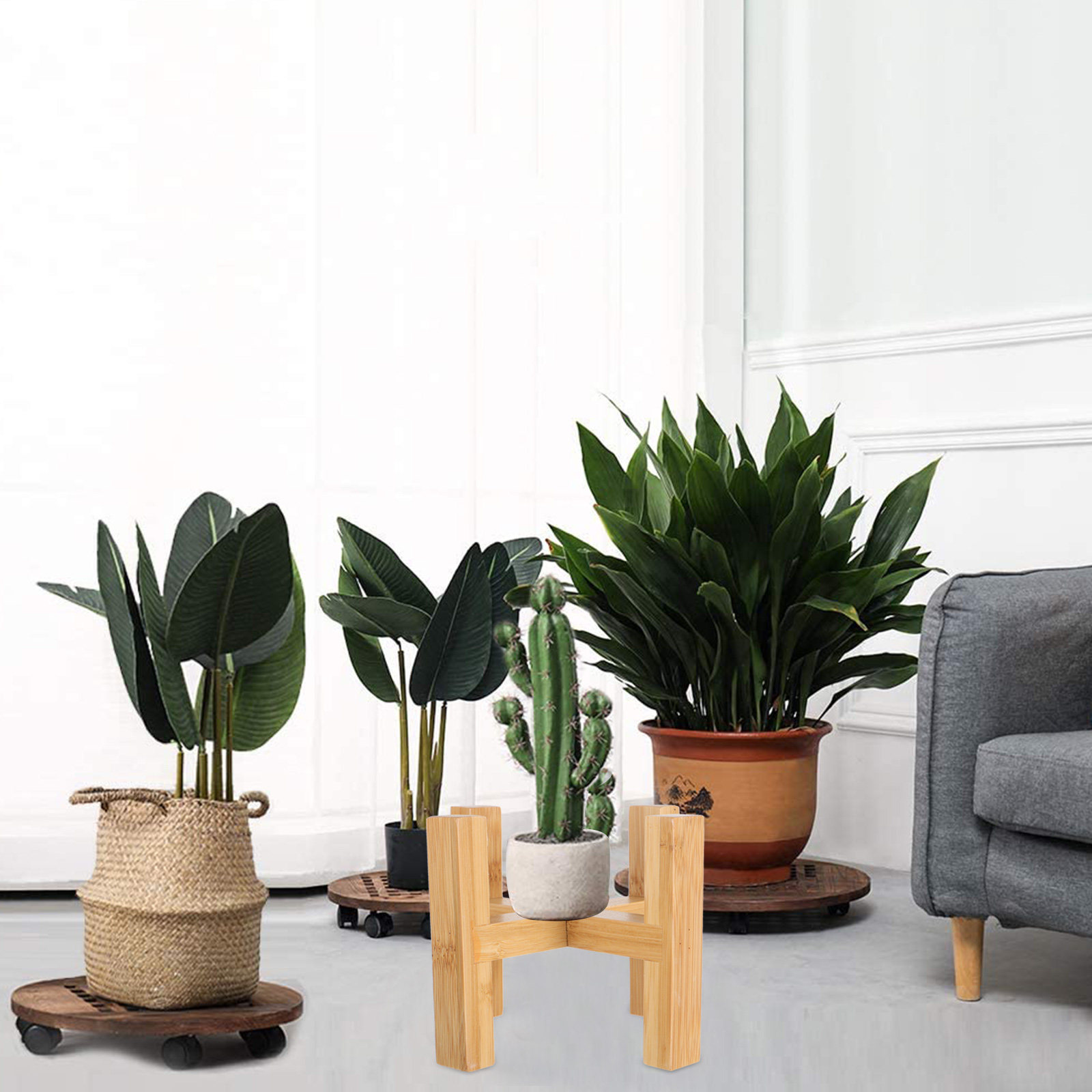 Fiddle Leaf Fig - ขาตั้งกระถางต้นไม้ไม้เนื้อแข็ง ทนทาน ใช้ได้ทั้งในร่มและกลางแจ้ง ชั้นวางกระถางดอกไม้สไตล์รัสติก ที่วางกระถางต้นไม้แบบแข็งแรงทนทาน สำหรับต้นฟิกใบฟิดเดิล