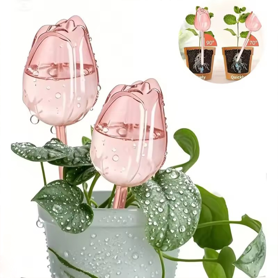 Pothos - อุปกรณ์รดน้ำอัตโนมัติแบบปล่อยน้ำช้า รูปทรงดอกทิวลิป ทำจากพลาสติก PET ใส หนา