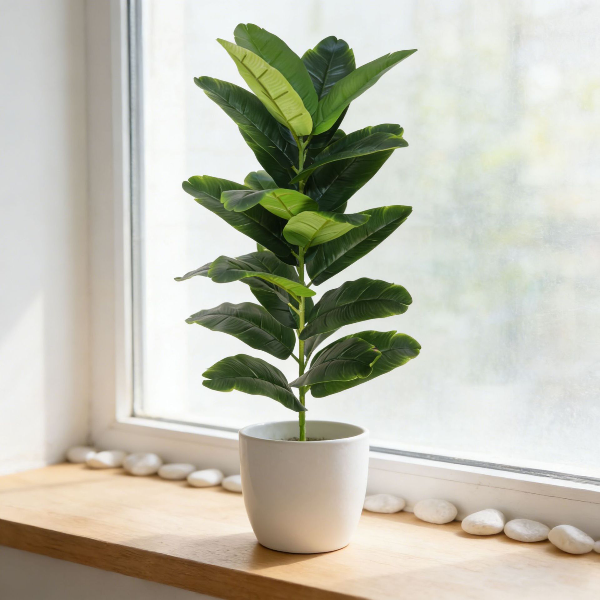 Fiddle Leaf Fig - ต้นไม้ประดิษฐ์พลาสติกขนาดใหญ่รูปต้นมะเดื่อใบแฉก, ต้นไม้ปลอมสีเขียว, ของตกแต่งจำลองสำหรับตกแต่งสวนในบ้านหรือระเบียง